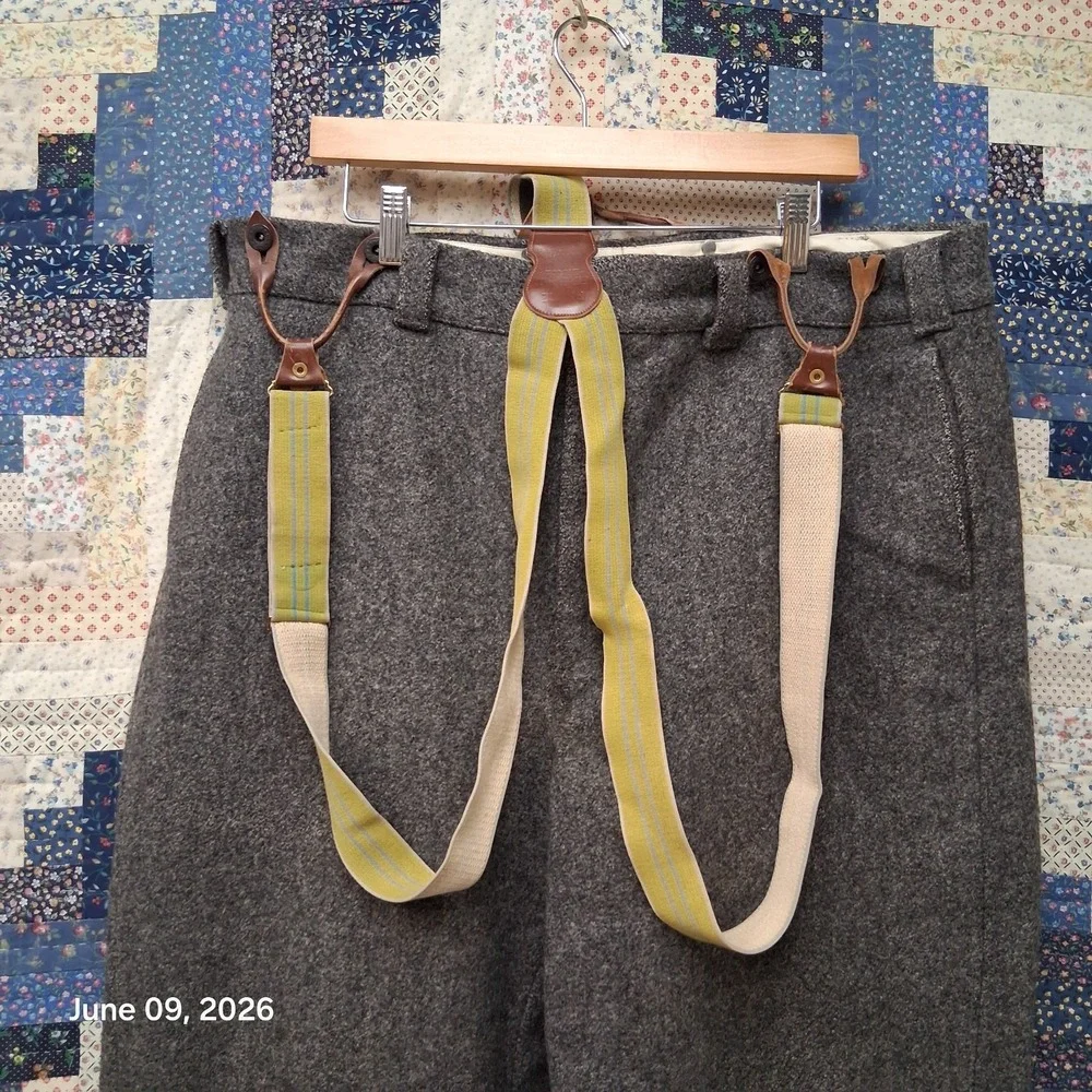 True Vintage Woolrich Wool Malone Pants With Suspenders Size 40 Gray USA Made